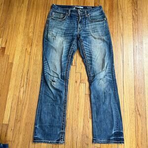 BKE Buckle Jeans Mens 31 Jake Straight Thick Stitch Blue